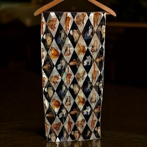 Silk Feel Cat Scarf Headwrap Hair Tie Sheer Diamond Pattern All Over Print Korea